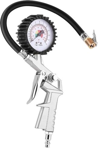 Tire Pressure Gauge with Inflator (0-170 PSI) - Air Pressure Gauge with Rubber Hose - Air Compressor Tire Inflator Attachment 2-1/2" Dial Wheel Inflator Gage for Any Car, Truck, Motorcycle, RV in Saudi Arabia