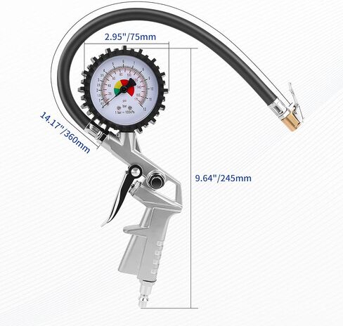 Tire Pressure Gauge with Inflator (0-170 PSI) - Air Pressure Gauge with Rubber Hose - Air Compressor Tire Inflator Attachment 2-1/2" Dial Wheel Inflator Gage for Any Car, Truck, Motorcycle, RV in Saudi Arabia