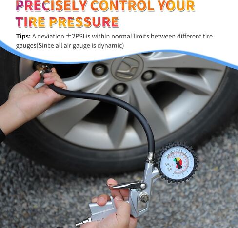 Tire Pressure Gauge with Inflator (0-170 PSI) - Air Pressure Gauge with Rubber Hose - Air Compressor Tire Inflator Attachment 2-1/2" Dial Wheel Inflator Gage for Any Car, Truck, Motorcycle, RV in Saudi Arabia