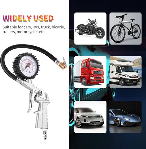 Tire Pressure Gauge with Inflator (0-170 PSI) - Air Pressure Gauge with Rubber Hose - Air Compressor Tire Inflator Attachment 2-1/2" Dial Wheel Inflator Gage for Any Car, Truck, Motorcycle, RV in Saudi Arabia