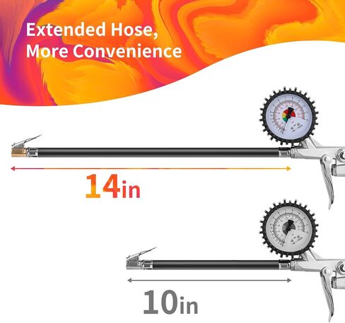 Tire Pressure Gauge with Inflator (0-170 PSI) - Air Pressure Gauge with Rubber Hose - Air Compressor Tire Inflator Attachment 2-1/2" Dial Wheel Inflator Gage for Any Car, Truck, Motorcycle, RV in Saudi Arabia