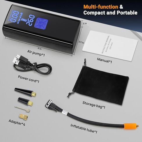 ضاغط هواء محمول لنفخ الإطارات، مضخة نفخ الإطارات الكهربائية أسرع مرتين مع مقياس الضغط الرقمي، مضخة هواء 150 رطل لكل بوصة مربعة لإطارات السيارات وإطارات الدراجة والكرات والدراجات النارية، أسود in Kuwait