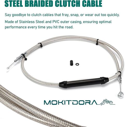 MoKitDora مضفر من الفولاذ المقاوم للصدأ + 2 بوصة كابل قابض ممتد الطول تمت ترقيته لـ 6 سرعات نقل 2007-2016 موديلات Harley Twin Cam التي تتجول في موديلات Softail Dyna وM8، كروم in Kuwait
