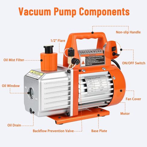 5CFM 1/2HP مضخة فراغ دوارة دوارة أحادية المرحلة أداة HVAC للتبريد مع زجاجة زيت لـ R12 R22 R134a R410a، لتفريغ الغاز من الراتنج، وصيانة التبريد، وحزمة الفراغ وما إلى ذلك in Kuwait
