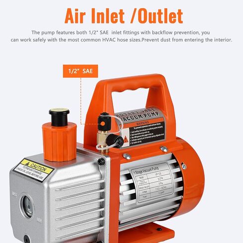 5CFM 1/2HP مضخة فراغ دوارة دوارة أحادية المرحلة أداة HVAC للتبريد مع زجاجة زيت لـ R12 R22 R134a R410a، لتفريغ الغاز من الراتنج، وصيانة التبريد، وحزمة الفراغ وما إلى ذلك in Kuwait