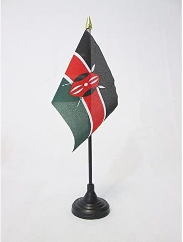 علم طاولة كينيا من AZ FLAG مقاس 10.16 سم × 15.24 سم - علم مكتب كيني 15 × 10 سم - قمة رمح ذهبية in Kuwait