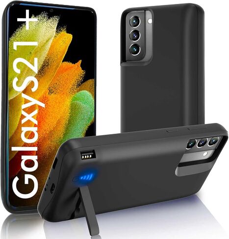 حافظة بطارية Galaxy S21+ Plus، مسند وحقيبة شحن مزدوجة للجهاز وحقيبة شحن ذات أولوية، حافظة شاحن احتياطي قابلة لإعادة الشحن بقدرة 5000 مللي أمبير في الساعة لهاتف Samsung S21 Plus 5g(6.7") أسود in Kuwait