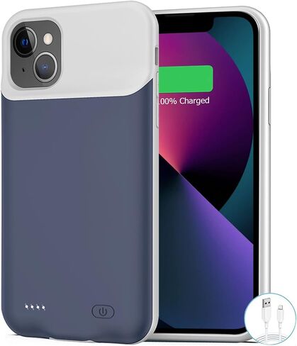 Battery Case for iPhone 13, [7000mAh] Slim Rechargeable Smart Extended Charging Case Compatible with iPhone 13 (6.1 inch) Backup Power Battery Pack Charger Rubber Case-Black in Saudi Arabia