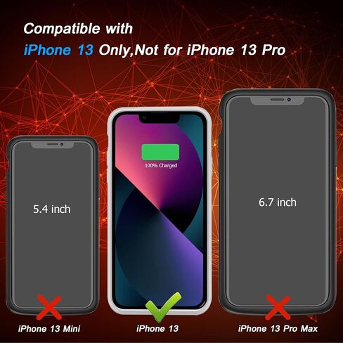Battery Case for iPhone 13, [7000mAh] Slim Rechargeable Smart Extended Charging Case Compatible with iPhone 13 (6.1 inch) Backup Power Battery Pack Charger Rubber Case-Black in Saudi Arabia