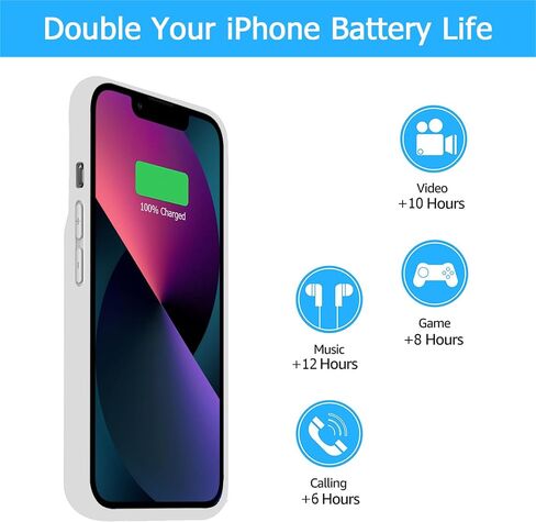 Battery Case for iPhone 13, [7000mAh] Slim Rechargeable Smart Extended Charging Case Compatible with iPhone 13 (6.1 inch) Backup Power Battery Pack Charger Rubber Case-Black in Saudi Arabia