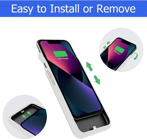Battery Case for iPhone 13, [7000mAh] Slim Rechargeable Smart Extended Charging Case Compatible with iPhone 13 (6.1 inch) Backup Power Battery Pack Charger Rubber Case-Black in Saudi Arabia