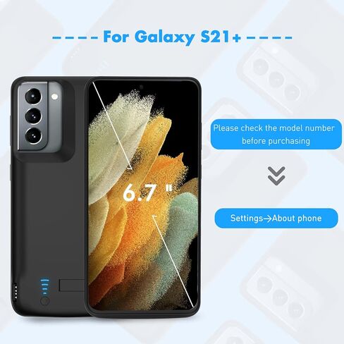 حافظة بطارية Galaxy S21+ Plus، مسند وحقيبة شحن مزدوجة للجهاز وحقيبة شحن ذات أولوية، حافظة شاحن احتياطي قابلة لإعادة الشحن بقدرة 5000 مللي أمبير في الساعة لهاتف Samsung S21 Plus 5g(6.7") أسود in Kuwait