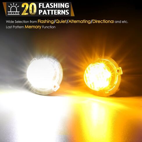 Partsam 4Pcs Amber White LED Hideaway Strobe Lights Kit 20 Flashing Modes w/Control Box Hazard Warning Grille Safety Caution Light For Cars Trucks Vehicles Hazard Warning Grille Safety Caution Light in Saudi Arabia