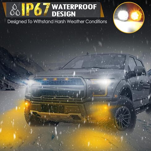 Partsam 4Pcs Amber White LED Hideaway Strobe Lights Kit 20 Flashing Modes w/Control Box Hazard Warning Grille Safety Caution Light For Cars Trucks Vehicles Hazard Warning Grille Safety Caution Light in Saudi Arabia