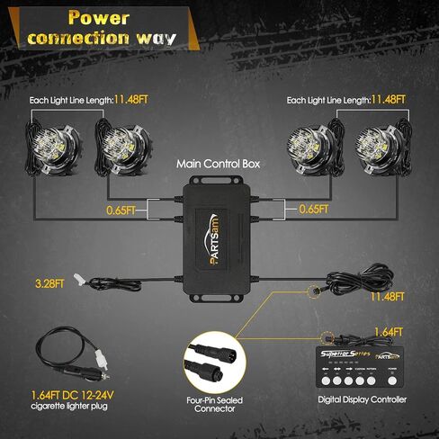 Partsam 4Pcs Amber White LED Hideaway Strobe Lights Kit 20 Flashing Modes w/Control Box Hazard Warning Grille Safety Caution Light For Cars Trucks Vehicles Hazard Warning Grille Safety Caution Light in Saudi Arabia