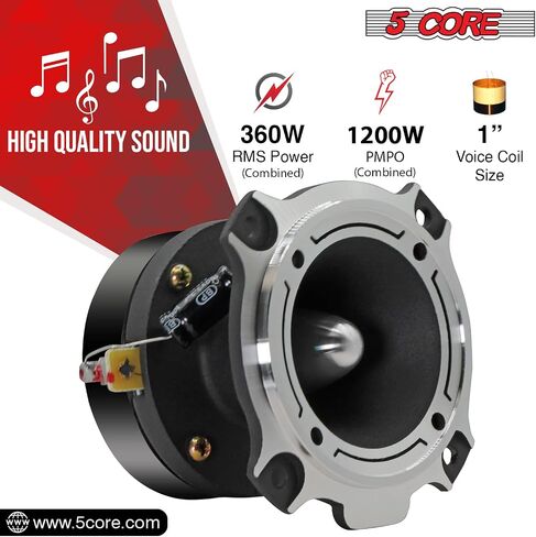 5 CORE Tweeters Speakers Car Audio Pair 600W Combined Peak 4 Ohm 3.5 Inch Aluminum Super Bullet Tuiters para Sonido para Carro - TW BLT 150 BLK Pair in Saudi Arabia