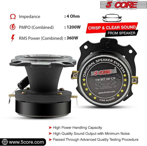5 CORE Tweeters Speakers Car Audio Pair 600W Combined Peak 4 Ohm 3.5 Inch Aluminum Super Bullet Tuiters para Sonido para Carro - TW BLT 150 BLK Pair in Saudi Arabia