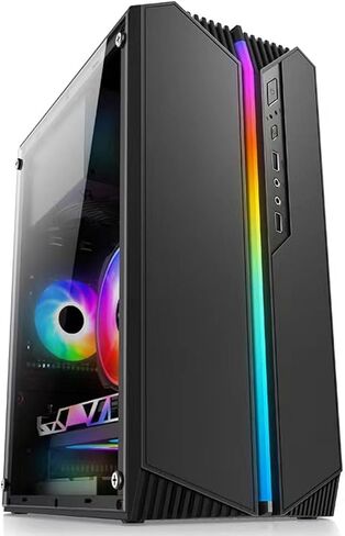 حافظة كمبيوتر ألعاب Micro ATX، حافظة Mini itx مع شريط إضاءة RGB، PSU وHDD/SSD مثبتة في الأعلى، بدون مروحة، أسود in Kuwait