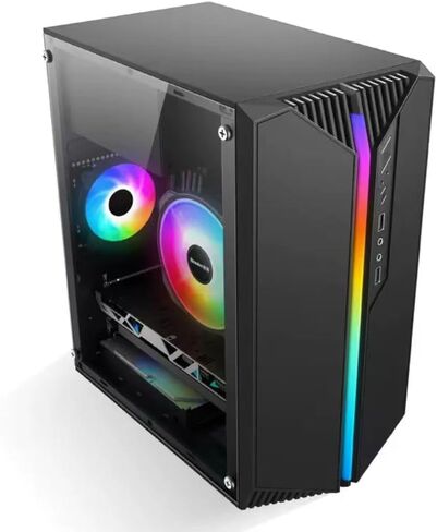 حافظة كمبيوتر ألعاب Micro ATX، حافظة Mini itx مع شريط إضاءة RGB، PSU وHDD/SSD مثبتة في الأعلى، بدون مروحة، أسود in Kuwait