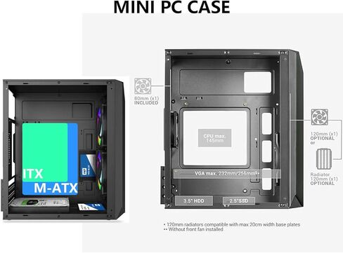 حافظة كمبيوتر ألعاب Micro ATX، حافظة Mini itx مع شريط إضاءة RGB، PSU وHDD/SSD مثبتة في الأعلى، بدون مروحة، أسود in Kuwait