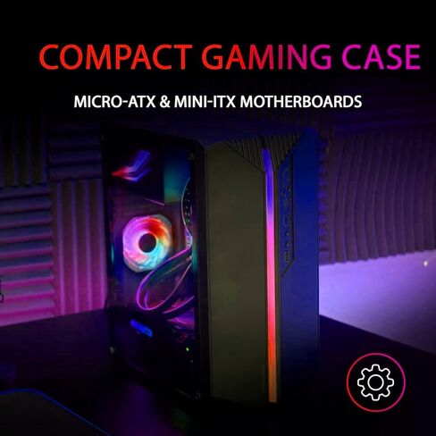 حافظة كمبيوتر ألعاب Micro ATX، حافظة Mini itx مع شريط إضاءة RGB، PSU وHDD/SSD مثبتة في الأعلى، بدون مروحة، أسود in Kuwait
