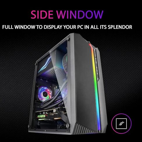 حافظة كمبيوتر ألعاب Micro ATX، حافظة Mini itx مع شريط إضاءة RGB، PSU وHDD/SSD مثبتة في الأعلى، بدون مروحة، أسود in Kuwait