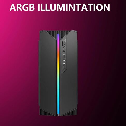 حافظة كمبيوتر ألعاب Micro ATX، حافظة Mini itx مع شريط إضاءة RGB، PSU وHDD/SSD مثبتة في الأعلى، بدون مروحة، أسود in Kuwait