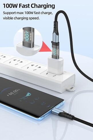 محول USB C، محول تمديد USB-C ذكر إلى أنثى بقدرة 100 واط، جهاز اختبار عداد الطاقة من النوع C مع شاشة رقمية لهاتف iPhone 15/Plus/Pro/Pro Max، iPad Pro/Air، MacBook، وأجهزة أخرى من النوع C in Kuwait