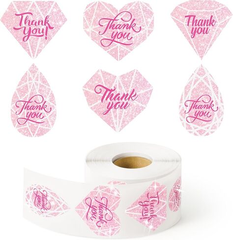 600 Pcs Diamond Thank You Stickers, Roll of 6 Holographic Adhesive Label Tags for Small Business Wedding Bridal Showers Envelope Seals Packaging Giveaways Handmade Crafts Gifts Party Favors in Kuwait