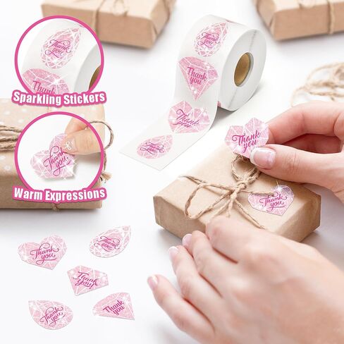 600 Pcs Diamond Thank You Stickers, Roll of 6 Holographic Adhesive Label Tags for Small Business Wedding Bridal Showers Envelope Seals Packaging Giveaways Handmade Crafts Gifts Party Favors in Kuwait