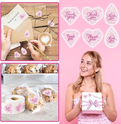 600 Pcs Diamond Thank You Stickers, Roll of 6 Holographic Adhesive Label Tags for Small Business Wedding Bridal Showers Envelope Seals Packaging Giveaways Handmade Crafts Gifts Party Favors in Kuwait