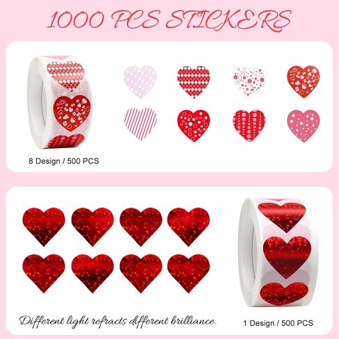 1000 قطعة من ملصقات عيد الحب، بكرة ملصقات على شكل قلب لامع و8 تصميمات مضحكة لعيد الأم لعيد الأم، ملصق تزيين لحفلات الزفاف، مغلفات تزيين حفلات الزفاف، صناديق بطاقات التهنئة، ملصقات ختم الهدايا in Kuwait