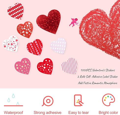 1000 قطعة من ملصقات عيد الحب، بكرة ملصقات على شكل قلب لامع و8 تصميمات مضحكة لعيد الأم لعيد الأم، ملصق تزيين لحفلات الزفاف، مغلفات تزيين حفلات الزفاف، صناديق بطاقات التهنئة، ملصقات ختم الهدايا in Kuwait
