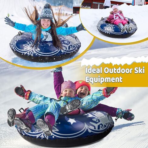 أنبوب ثلج كامولاند، أنابيب ثلج مقاس 47 بوصة للتزلج شديد التحمل، زلاجة ثلج قابلة للنفخ للأطفال والكبار، مزلقة قابلة للقطر مع مقابض ندفة الثلج، الرياضات الخارجية الشتوية، أزرق داكن in Kuwait