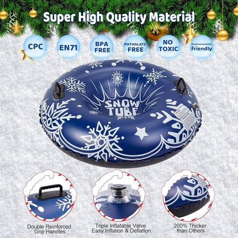 أنبوب ثلج كامولاند، أنابيب ثلج مقاس 47 بوصة للتزلج شديد التحمل، زلاجة ثلج قابلة للنفخ للأطفال والكبار، مزلقة قابلة للقطر مع مقابض ندفة الثلج، الرياضات الخارجية الشتوية، أزرق داكن in Kuwait