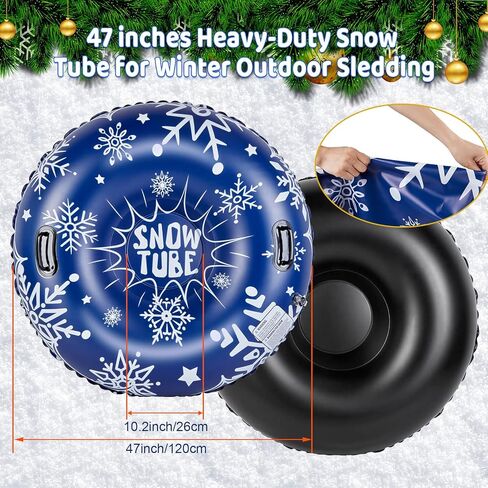 أنبوب ثلج كامولاند، أنابيب ثلج مقاس 47 بوصة للتزلج شديد التحمل، زلاجة ثلج قابلة للنفخ للأطفال والكبار، مزلقة قابلة للقطر مع مقابض ندفة الثلج، الرياضات الخارجية الشتوية، أزرق داكن in Kuwait