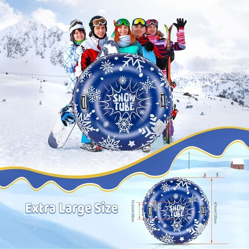 أنبوب ثلج كامولاند، أنابيب ثلج مقاس 47 بوصة للتزلج شديد التحمل، زلاجة ثلج قابلة للنفخ للأطفال والكبار، مزلقة قابلة للقطر مع مقابض ندفة الثلج، الرياضات الخارجية الشتوية، أزرق داكن in Kuwait