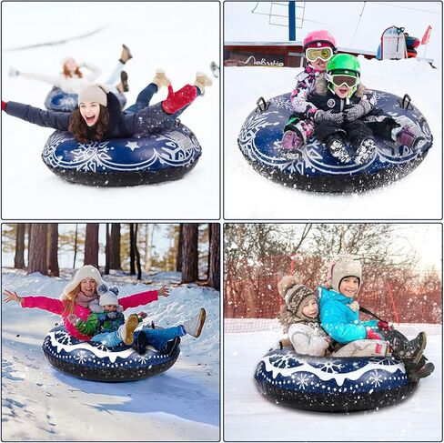 أنبوب ثلج كامولاند، أنابيب ثلج مقاس 47 بوصة للتزلج شديد التحمل، زلاجة ثلج قابلة للنفخ للأطفال والكبار، مزلقة قابلة للقطر مع مقابض ندفة الثلج، الرياضات الخارجية الشتوية، أزرق داكن in Kuwait