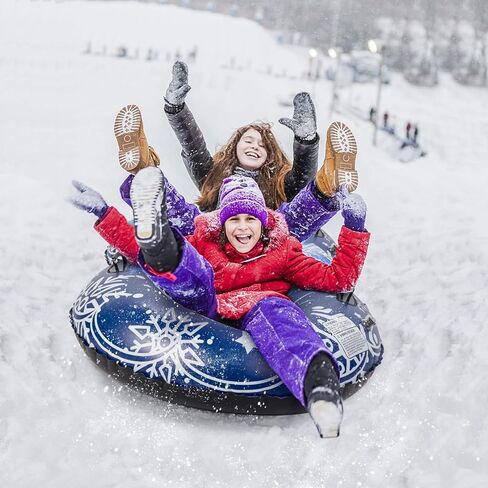 أنبوب ثلج كامولاند، أنابيب ثلج مقاس 47 بوصة للتزلج شديد التحمل، زلاجة ثلج قابلة للنفخ للأطفال والكبار، مزلقة قابلة للقطر مع مقابض ندفة الثلج، الرياضات الخارجية الشتوية، أزرق داكن in Kuwait