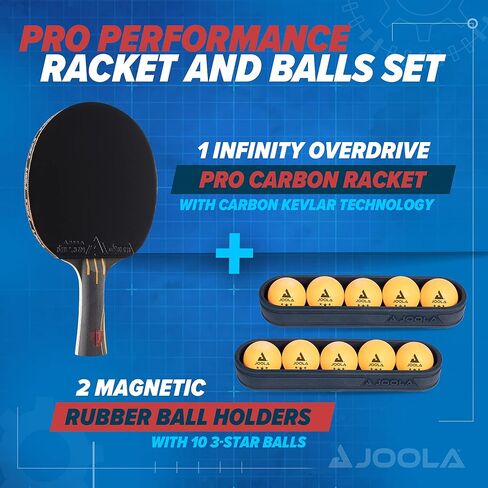 JOOLA Infinity Overdrive Ping Pong Paddle & Table Tennis Sets, Racket with Carbon Kevlar & Double Black Extreme Speed Rubber, Ping Pong Set with 10 Ping Pong Balls & Magnetic Ball Holder in Saudi Arabia