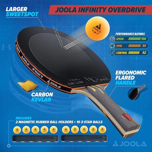 JOOLA Infinity Overdrive Ping Pong Paddle & Table Tennis Sets, Racket with Carbon Kevlar & Double Black Extreme Speed Rubber, Ping Pong Set with 10 Ping Pong Balls & Magnetic Ball Holder in Saudi Arabia