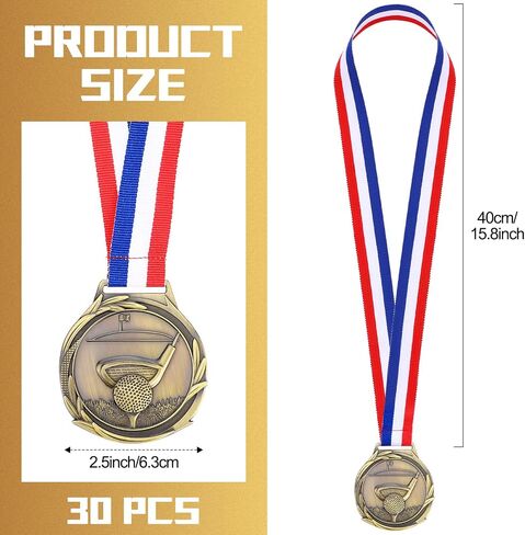 30 Pcs Golf Award Medals 2 Inch Bronze Color Tournament Medallion Zinc Alloy Golf Trophy Golf Tournament Prizes with Neck Ribbon for Adults Golf Tournament in Saudi Arabia