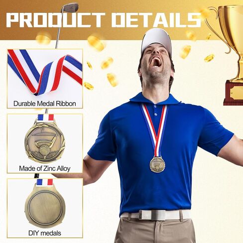 30 Pcs Golf Award Medals 2 Inch Bronze Color Tournament Medallion Zinc Alloy Golf Trophy Golf Tournament Prizes with Neck Ribbon for Adults Golf Tournament in Saudi Arabia