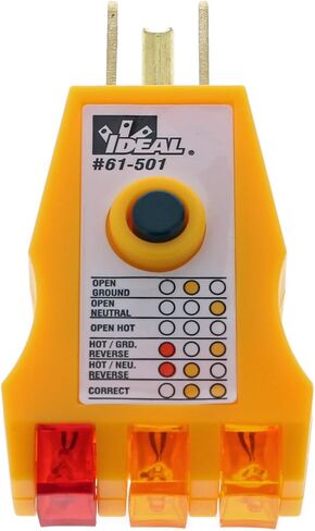 IDEAL INDUSTRIES INC. 61-035 E-Z جهاز فحص الدائرة الكهربائية، 120 فولت تيار متردد، عالي التحمل، أصفر in Saudi Arabia