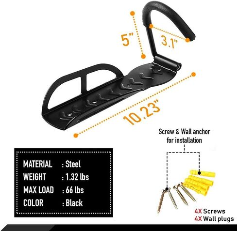 HOMEE Bike Rack Garage 2 حزمة دراجة جدار جبل عمودي دراجة السنانير نظام تخزين جدار جبل الدراجة شماعات للمرآب سقيفة داخلية - سهلة التركيب الاستخدام الثقيلة يحمل ما يصل إلى 65 رطل مع مسامير in Kuwait