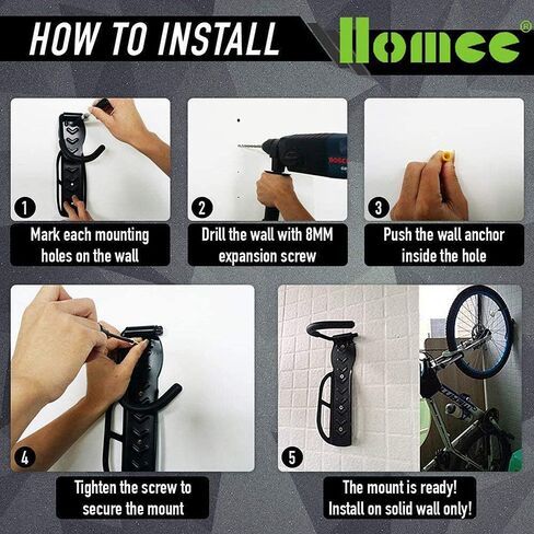 HOMEE Bike Rack Garage 2 حزمة دراجة جدار جبل عمودي دراجة السنانير نظام تخزين جدار جبل الدراجة شماعات للمرآب سقيفة داخلية - سهلة التركيب الاستخدام الثقيلة يحمل ما يصل إلى 65 رطل مع مسامير in Kuwait