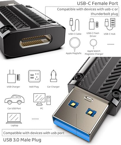 حزمة محول USB إلى USB-C-2، محول USB من النوع C أنثى إلى ذكر للسفر، متوافق مع Apple MagSafe، Apple Watch Series 9 8 7 Ultra SE، iPhone 15 14 13 12، iPad، Airpods، CarPlay in Kuwait