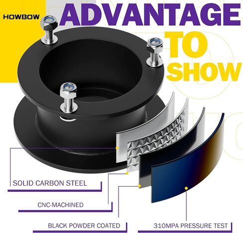 مجموعة رفع التسوية Ram 2500 2in، فواصل زنبركية لمستوى التعليق الأمامي 2 بوصة لـ 1994-2013 دودج رام 2500، 1994-2012 رام 3500، 1994-2008 رام 1500، طقم مستوى فولاذي من سبائك HOWBOW يناسب فقط الدفع الرباعي باللون الأسود in Kuwait