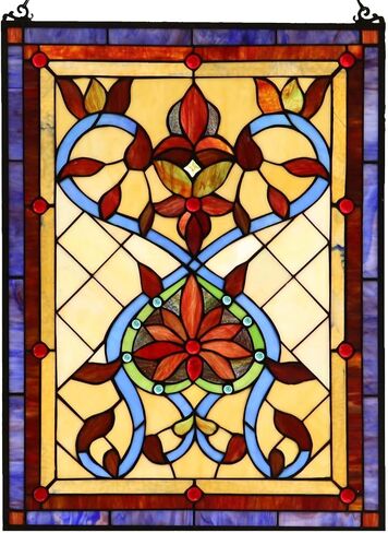 Bieye W10032 Fiery Heart and Flower Tiffany Style Stained Glass Window Hangings Panel with Chain, Orange, 25" H x 18" W in Kuwait