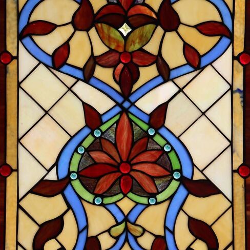 Bieye W10032 Fiery Heart and Flower Tiffany Style Stained Glass Window Hangings Panel with Chain, Orange, 25" H x 18" W in Kuwait